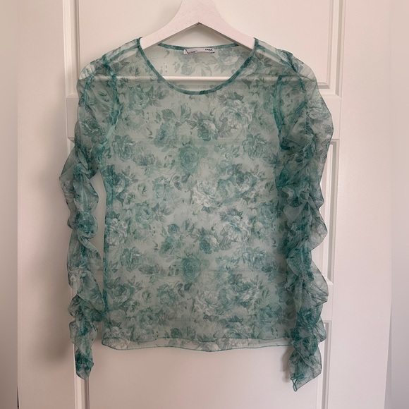 Zara Green Ruffled Sheer Blouse - Picture 1 of 4